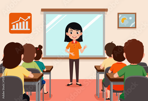 Teacher explaining a lesson to students in a classroom  