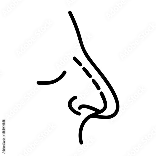 Rhinoplasty Nose Job Line Art Icon Vector: Cosmetic Surgery Concept with Dashed Line