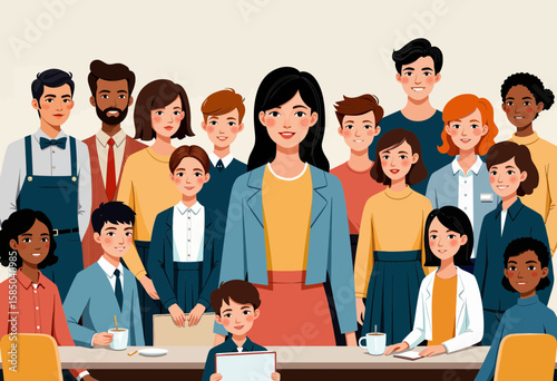 Group of diverse people posing together for a team photo in office  