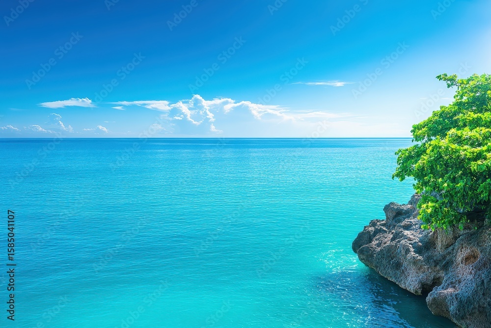 Fototapeta premium Tranquil turquoise waters meet a rocky shore.