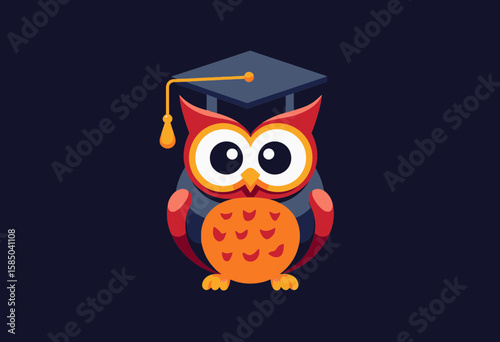 Cartoon owl wearing a graduation cap on a dark background  