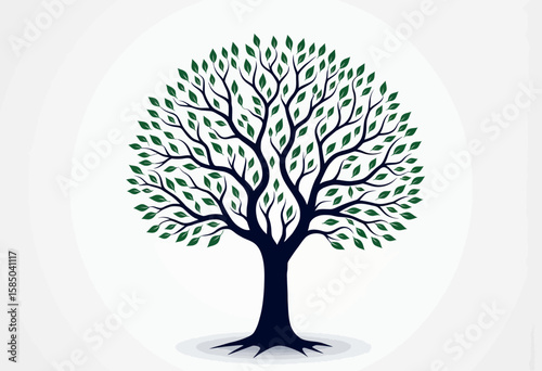 Abstract tree design with green leaves and a dark trunk  