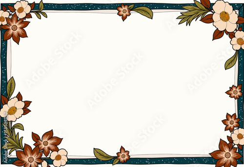 Floral decorative border with flowers and leaves in traditional style  