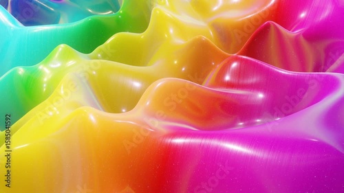 Seamless Loop of Fluid Dynamics: Mesmerizing 4K animation featuring iridescent liquid waves and sparkling particles. Ideal for visual effects, motion graphics, and background designs.