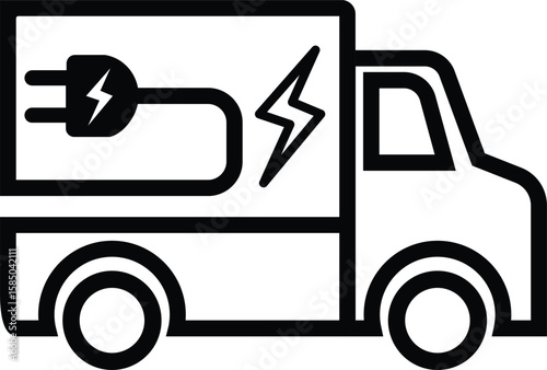 Eco Electricity Power Vehicle Transport Line Icon. Car with Lightning and Plug Sign. Electric Van Pictogram. Ecology Energy Truck Outline Icon. Editable Stroke. style for apps. deaign in modern style
