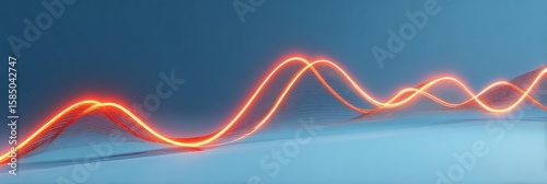 Vibrant orange light waves cascade across a gradient blue background, creating a dynamic abstract design perfect for technology, science, or futuristic concepts.