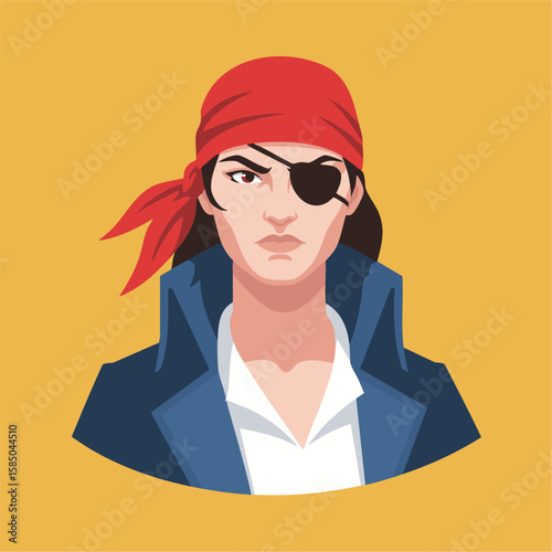 Minimal Flat Design Female Pirate Bust-Up