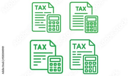 Tax document icon set with calculator symbols for accounting, finance and income filing
