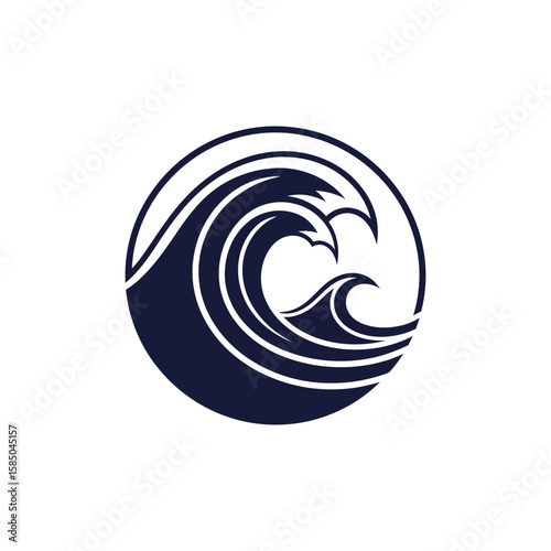 Abstract ocean wave in a circle, representing energy, flow, and nature—great for surf, marine, or water-related brands