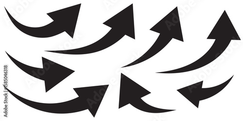 Red ,black Curved arrow set. Curved Arrows sign. Set of curved arrows isolated on white background. arrow twisted in various directions. Collection of pointers. Vector illustration 
