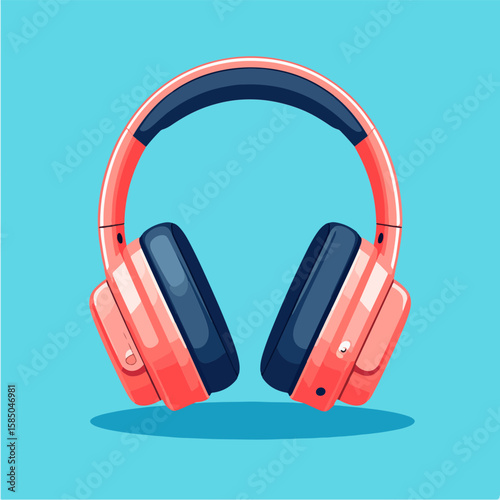 Stylized illustration of red and dark blue wireless headphones set against a light blue background, perfect for music, audio, or technology-themed projects.