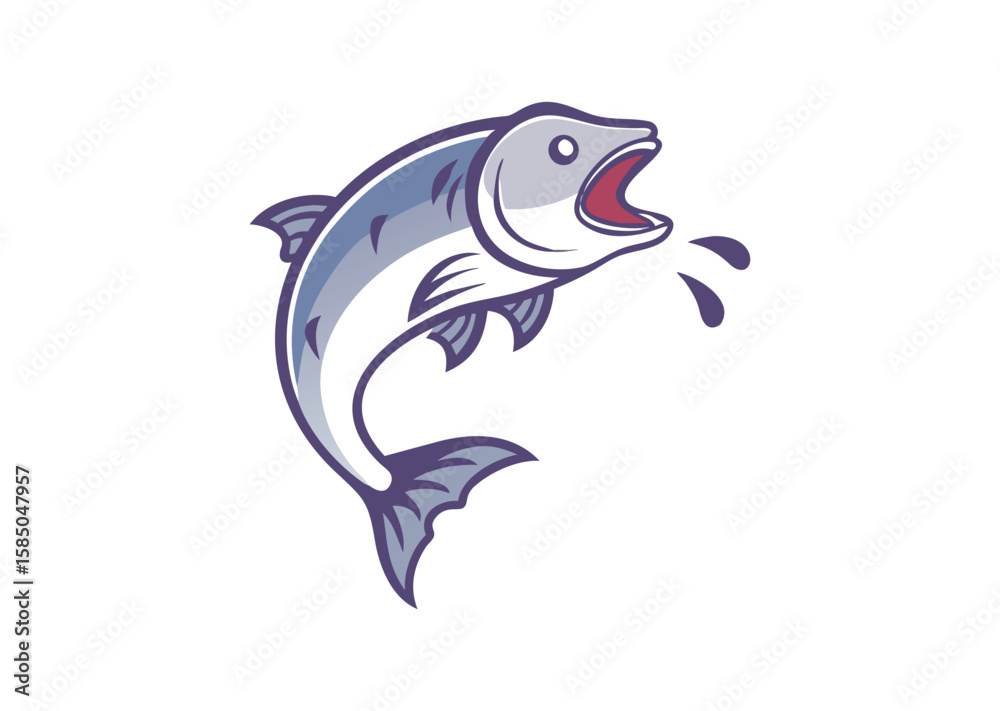 Fototapeta premium A Jumping Fish with Open Mouth Vector