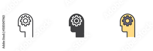 Head gear icon set in line, solid and filled outline style