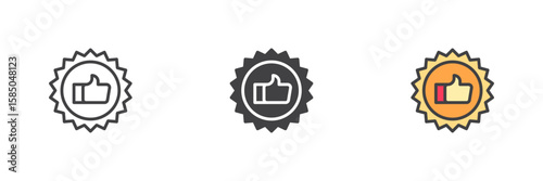 Quality certificate icon set in line, solid and filled outline style