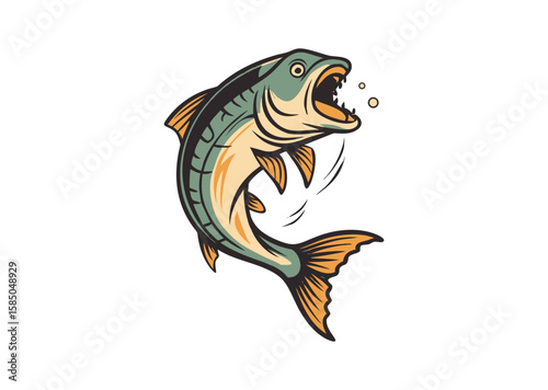 A Jumping Fish with Open Mouth Vector