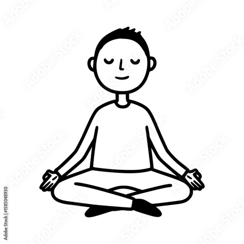 Young man meditating in a cross-legged position with serene expression, line style drawing, isolated vector image on transparent background

  