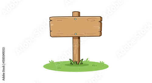 Wooden signpost on grass background