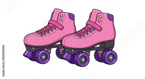 Pink roller skates with purple wheels