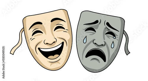 Comedy and tragedy masks representing emotions and theater