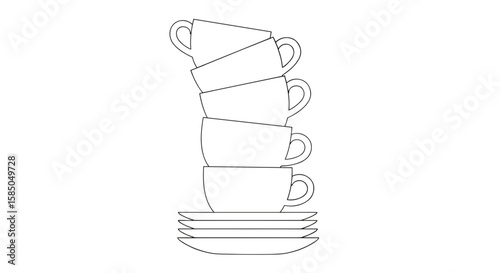 Stacked cups on plates in minimalist style