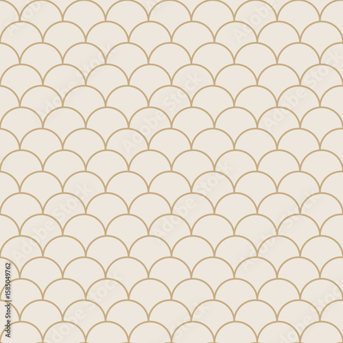 Scallop scale pattern with arc geometry. Print in arabesque style. Vector background