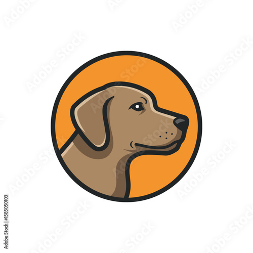 Minimal brown dog head inside orange circle, perfect for pet care, dog products, or veterinary services