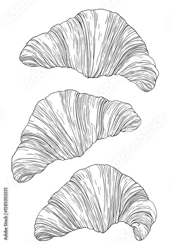 Simple line art of a minimalistic tattoo design of croissants  