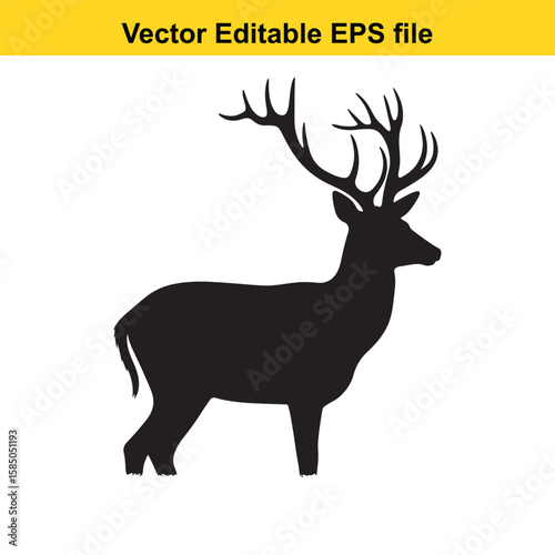 A majestic deer silhouette with large antlers stands