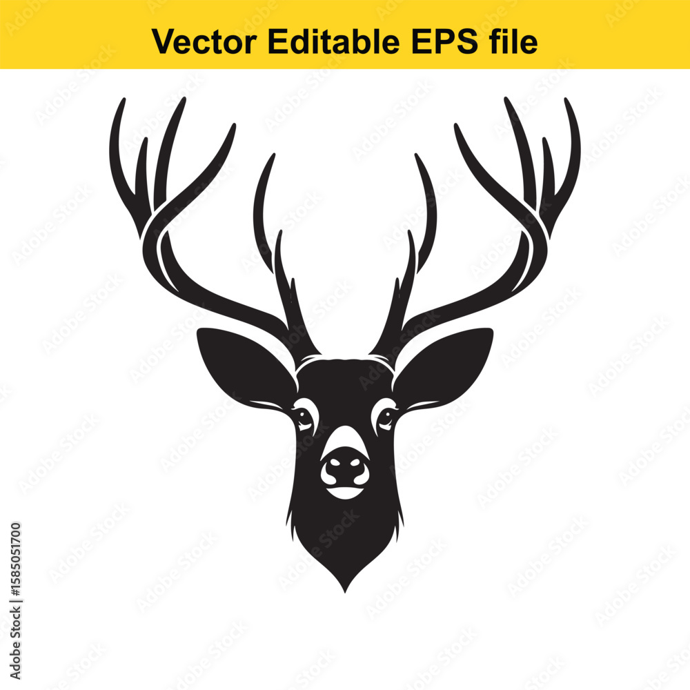 Fototapeta premium Deer head with large antlers, isolated on white background