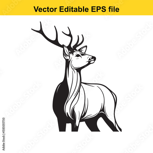 A majestic stag in profile, isolated on a white background