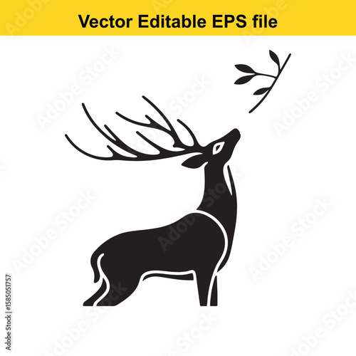 A stag reaching for a branch, isolated on white background