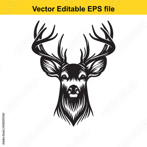 Detailed deer head with ornate antlers, isolated on white