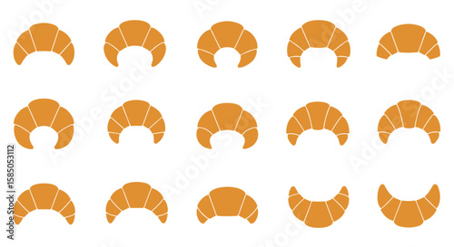 Minimalist Flat Croissant Icon Collection – Clipart. Cutout.  PNG Design Element