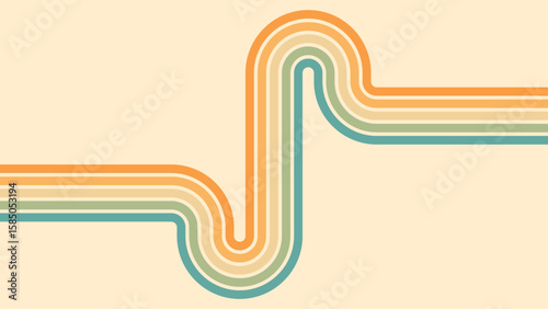 Abstract background of rainbow groovy Wavy Line design in 1970s Hippie Retro style. Vector pattern ready to use for cloth, textile, wrap and other.