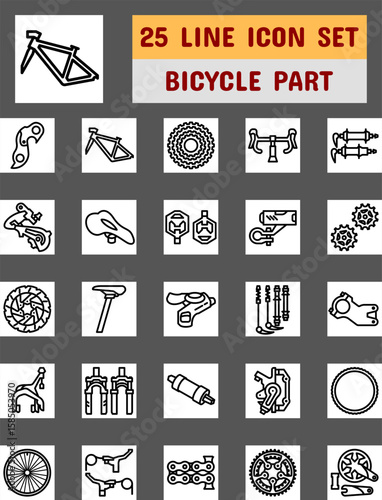 Bicycle part icon pack line style simple outline element mechanic gear shape abstract symbol clean modern look multipurpose versatile for maintenance garage bike workshop