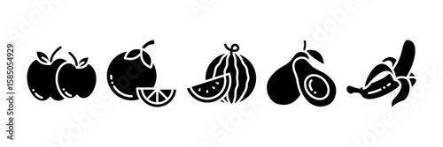 Healthy Food Icon Set Multiple Style Collection, Containing design Apple, Orange, Watermelon, Avocado, Banana