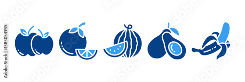 Healthy Food Icon Set Multiple Style Collection, Containing design Apple, Orange, Watermelon, Avocado, Banana
