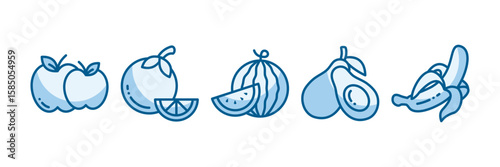 Healthy Food Icon Set Multiple Style Collection, Containing design Apple, Orange, Watermelon, Avocado, Banana