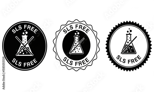 SLS Free Vector Icon Set | Product Label, Seal and Stamp Design for No Sodium Lauryl Sulfate Formulation