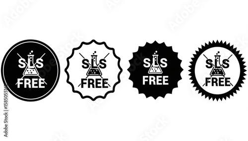 SLS Free Product Labels | Black and White Illustrations for Chemical-Free Marketing