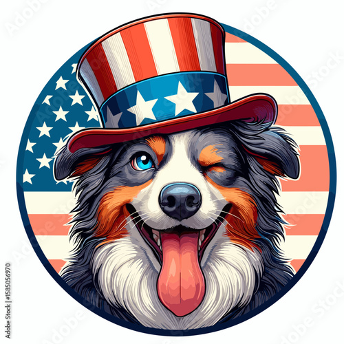 winking dog wearing patriotic hat clip art preview