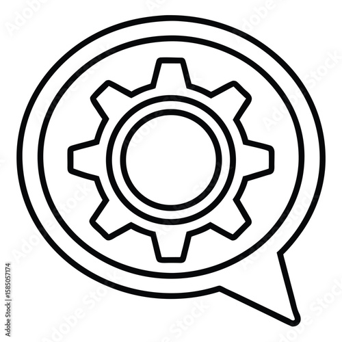 Vector art of a gear inside a speech bubble represents settings and operations