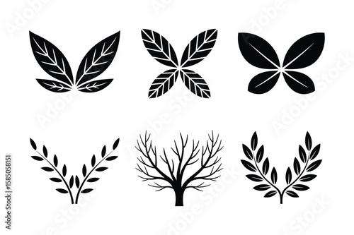 Black leaf and tree silhouettes leaves branch