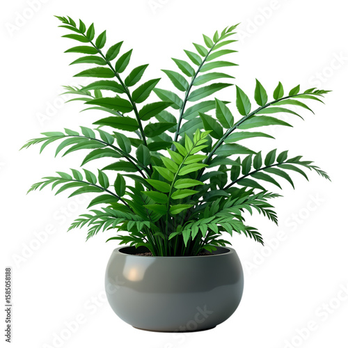 A fern plant in a gray pot view isolated on transparent background
