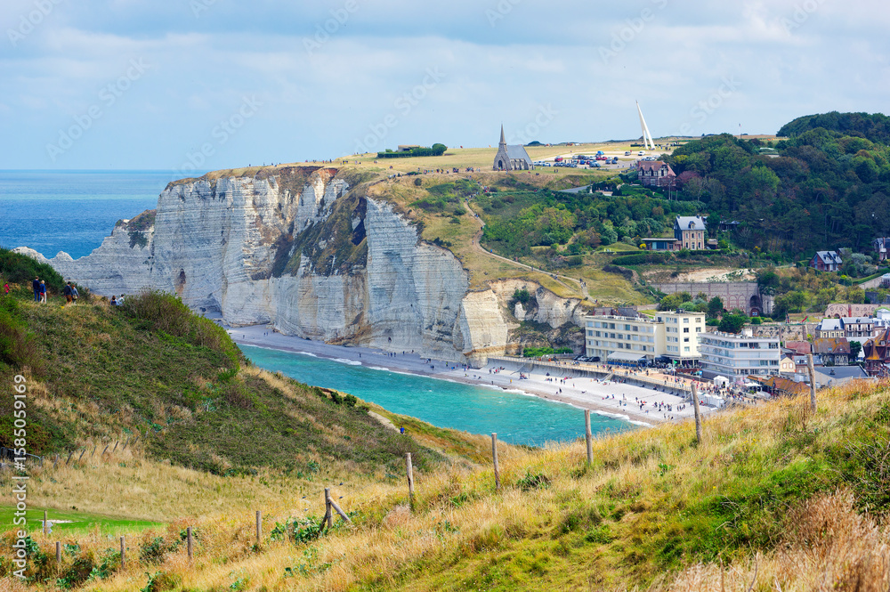 Naklejka premium Etretat village in Normandy coast 