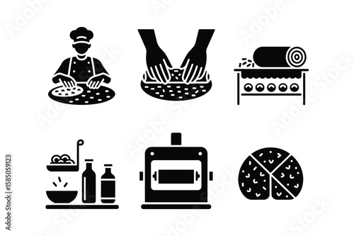 Chef preparing food rolling dough baking cooking serving food preparation rolling pin