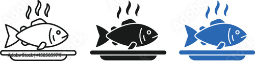 Delicious fish dish served on a plate, steaming hot and ready to enjoy, illustration for food menus and culinary arts.