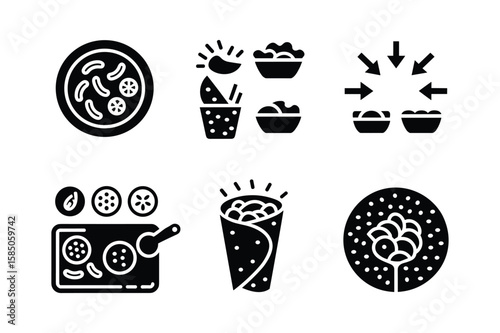 Pizza slices and ingredients for tacos and burritos toppings