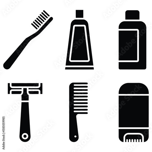 Toothbrush toothpaste razor comb deodorant bottle vector