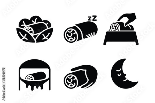 Sushi rolls and sleepy moon icons food preparation